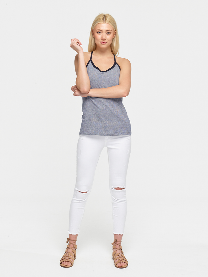 Navy Stripe Racer Back Tank